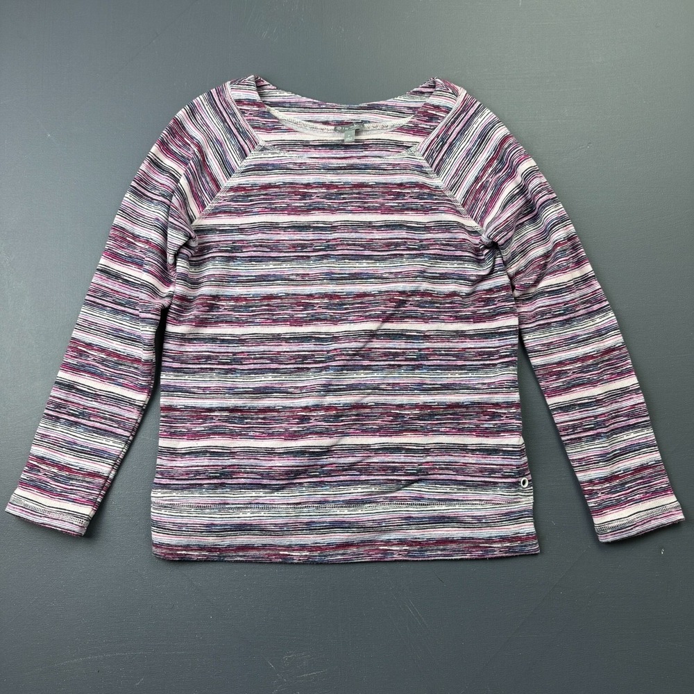 T By Talbots Womens P Small Purple Striped Knit Crewneck Sweater Preppy Casual
